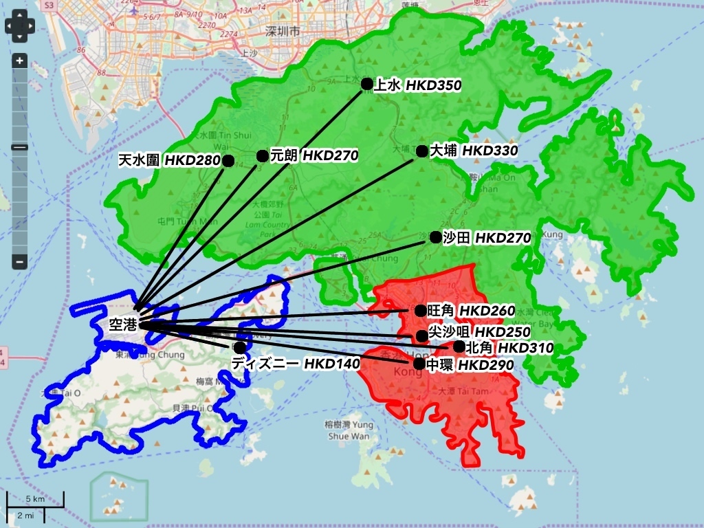 香港のタクシーまとめ 赤 緑 水色タクシーの違いは 空港からの料金は 乗り方 注意点は 深セン 香港の観光旅行生活情報局